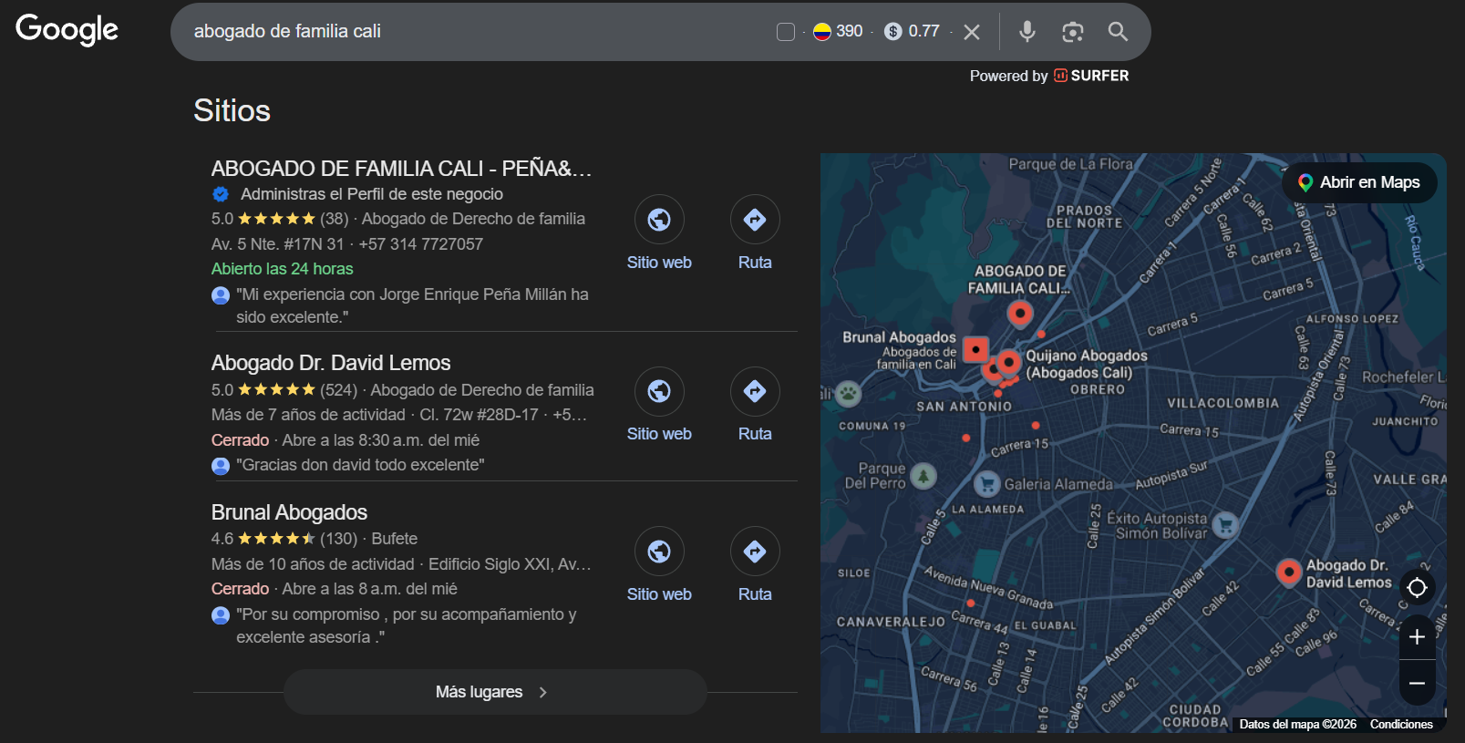 Abogado Cali primer lugar Google